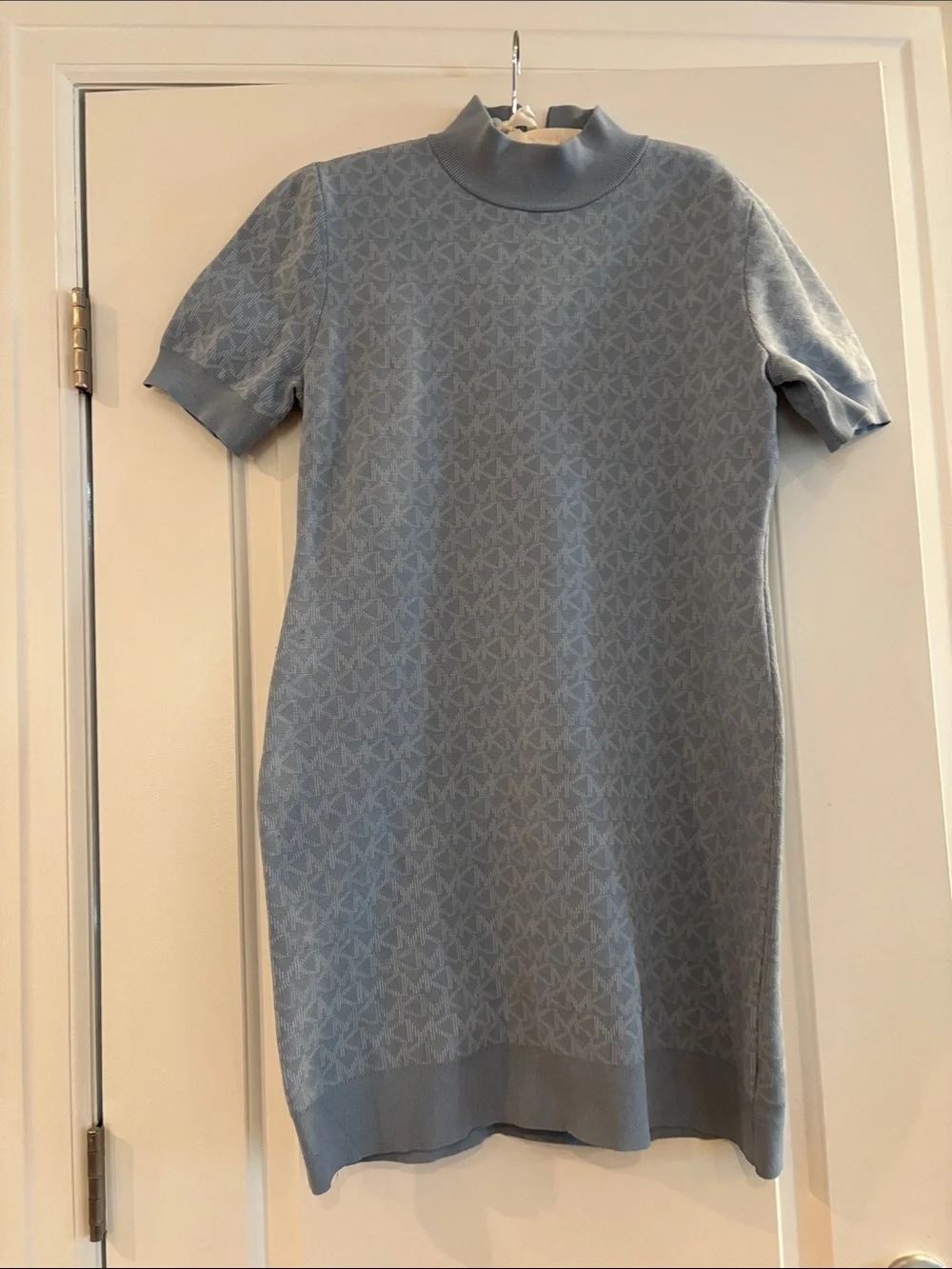 Michael Kors Dusty Blue Knit Midi Dress with Mock Neck